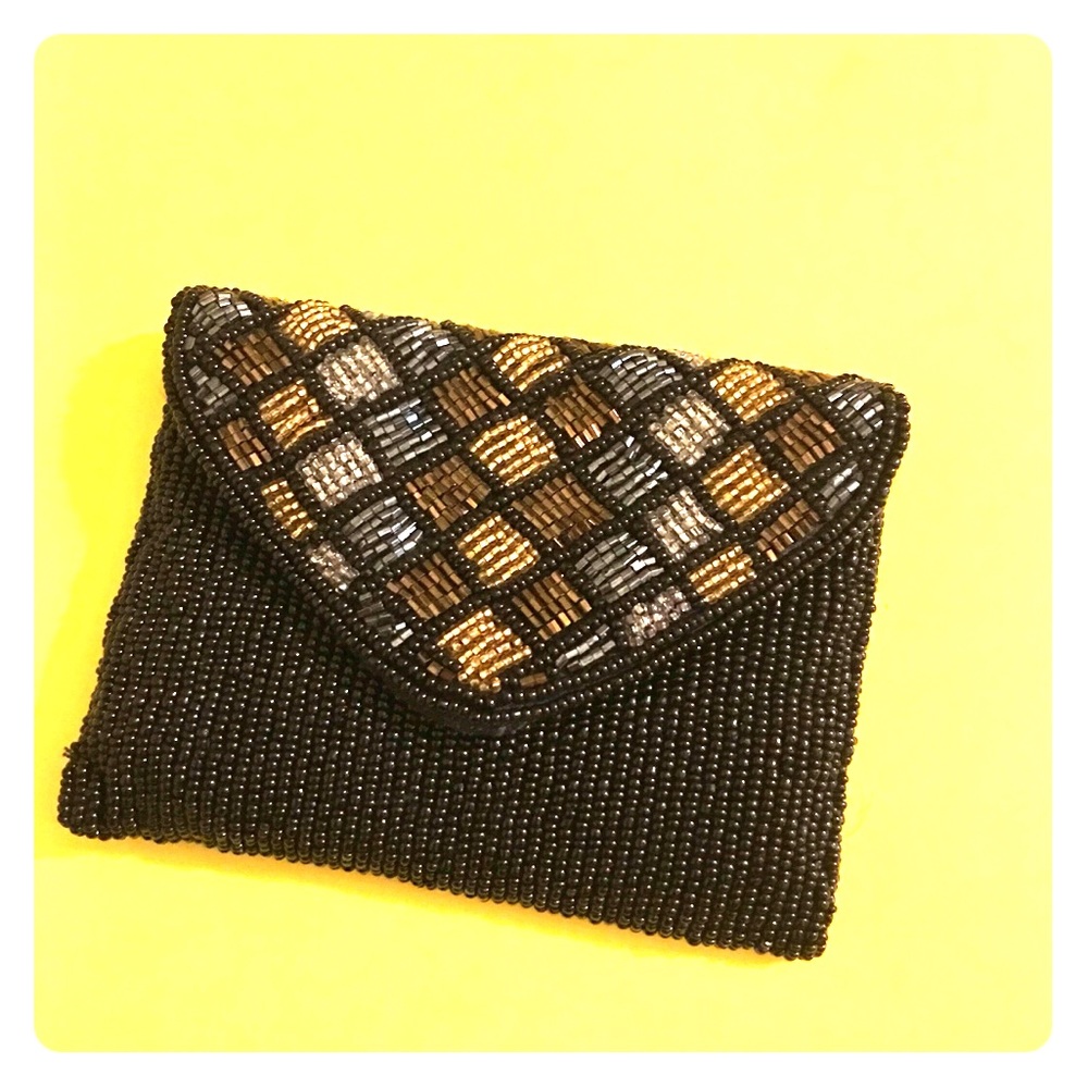VTG Beaded Wallet Clutch Evening Bag Geometric Neutral Elevated Basic Statement